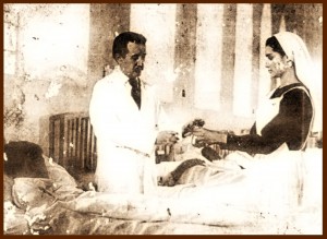 El doctor José Gregorio Hernández atendiendo a uno de sus pacientes.