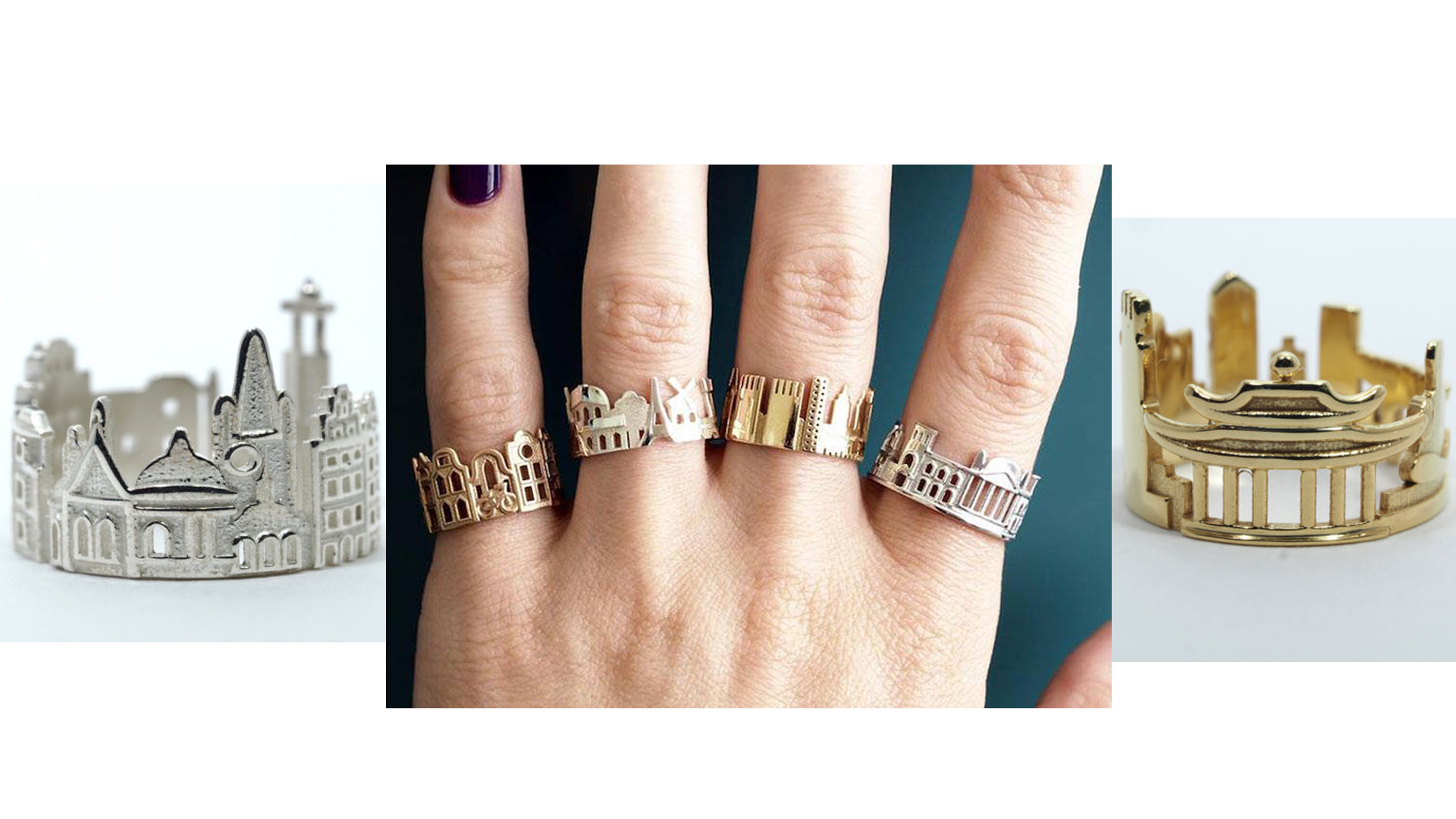 Ola Shekhtman creó una colección de anillos que representan las a ciudades más emblemáticas