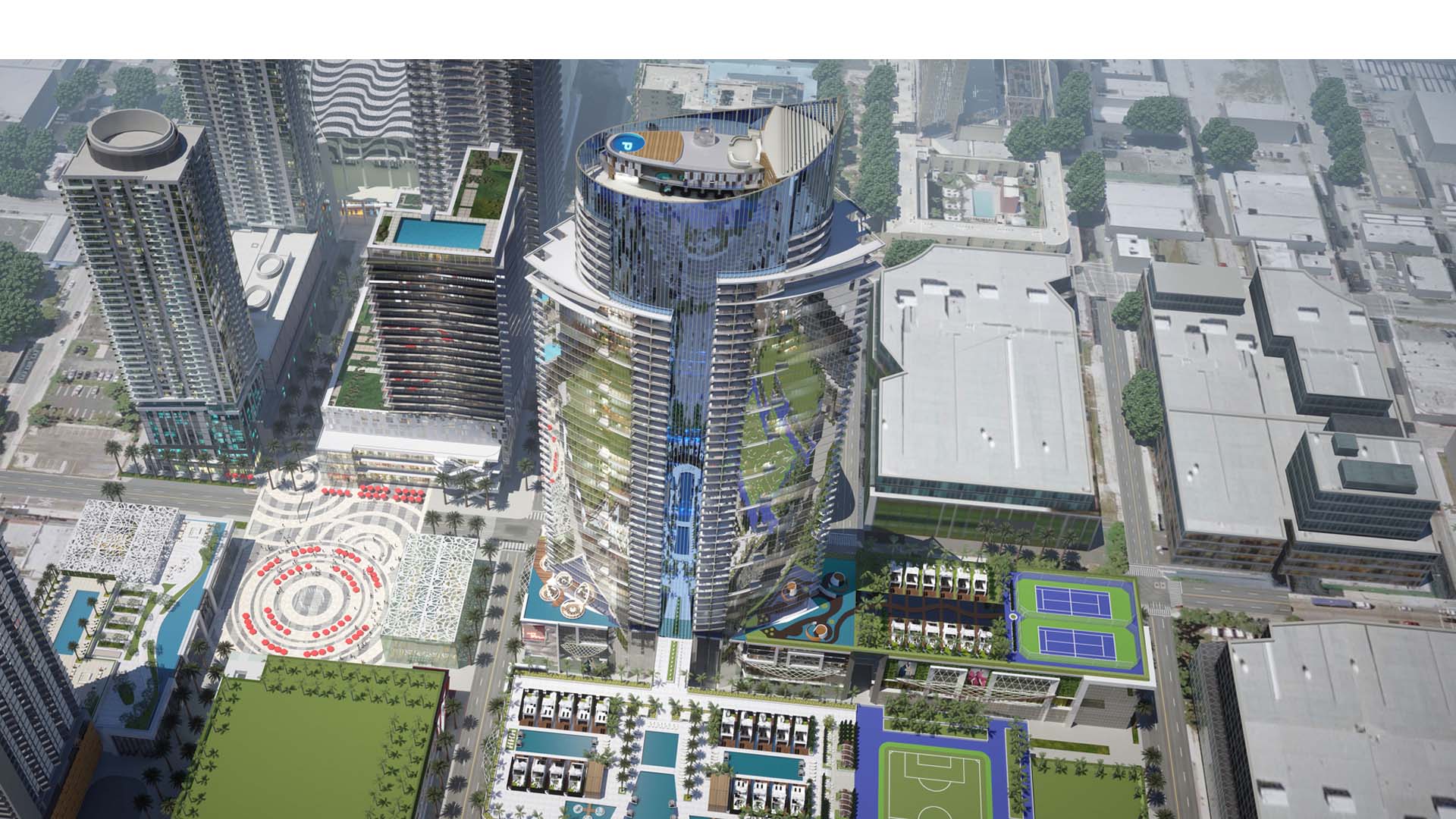 El Paramount Miami Worldcenter contará con piscinas, jardines, canchas de tenis y de fútbol al aire libre