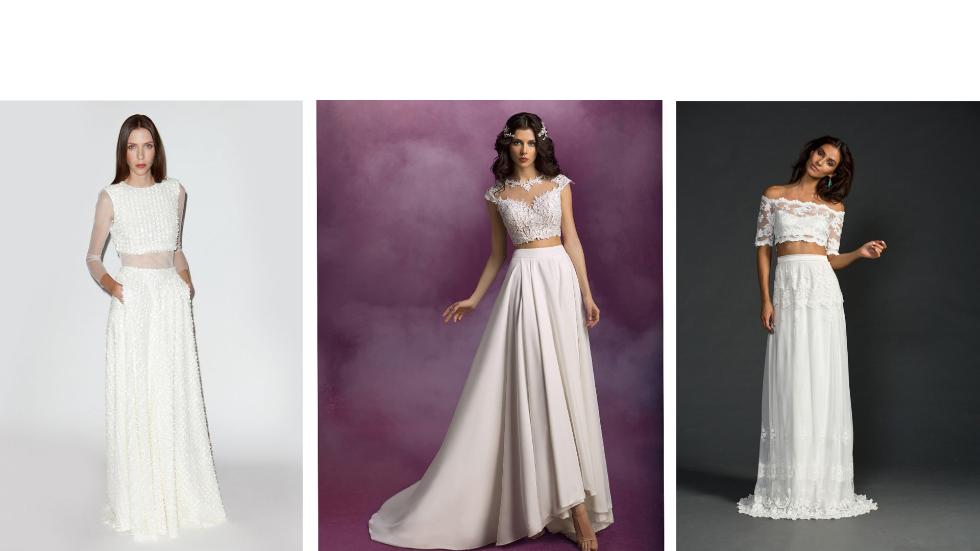 Los vestidos de dos piezas son la nueva tendencia a la que apuestan aquellas mujeres que tienen una cita en el altar y quieren asistir con estilo