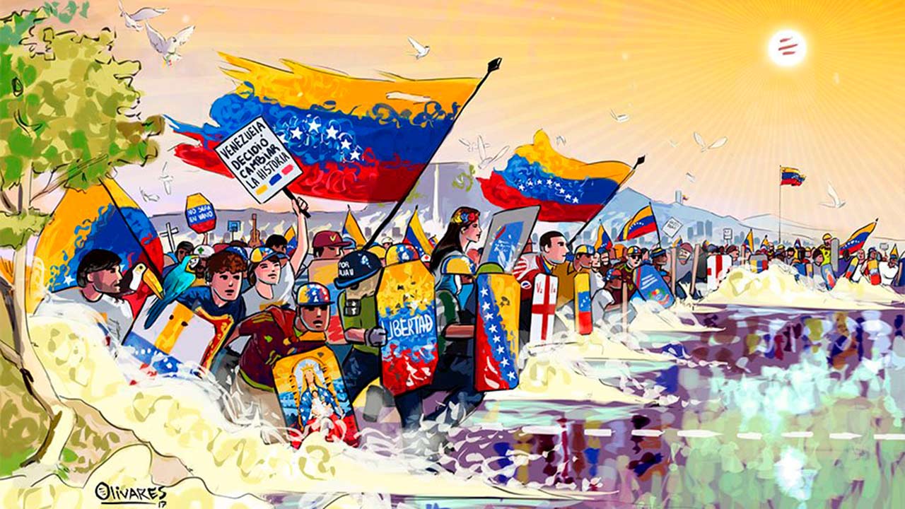El artista emuló la obra de Martín Tovar referente al día patrio con imágenes de los manifestantes caídos durante las marchas en los últimos meses en Venezuela
