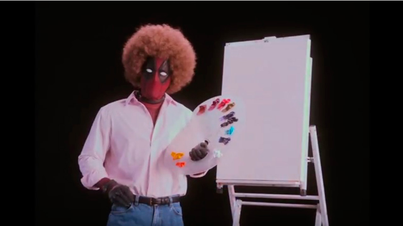 El mercenario bocón de Marvel se disfraza de un pintor y recrea satíricamente un clásico de la televisión para promocionar el film
